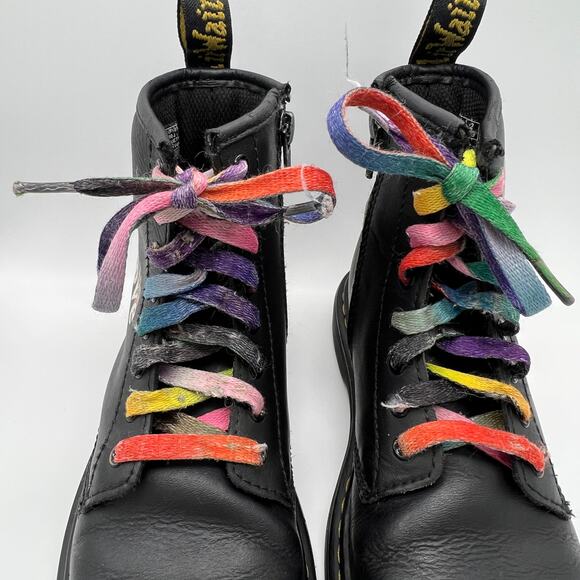 Doc Martens AirWair Boots Girl's Size 2 Combat Shoes Side Zip 1460 Black Rainbow - Picture 7 of 14